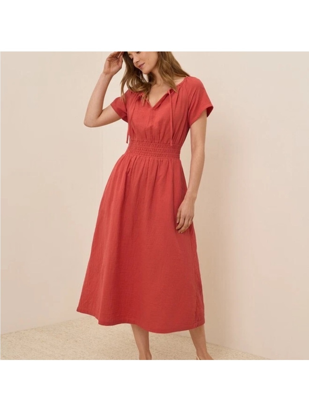 PACT Women's Kumquat Coastal Double Gauze Boho Midi Dress Size SMALL - Picture 2 of 6
